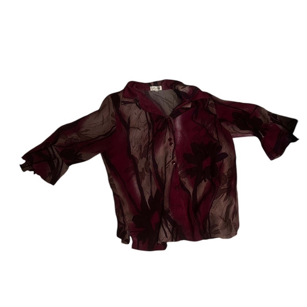 Sheer Floral Blouse in Burgundy and Pink 2 Piece Set